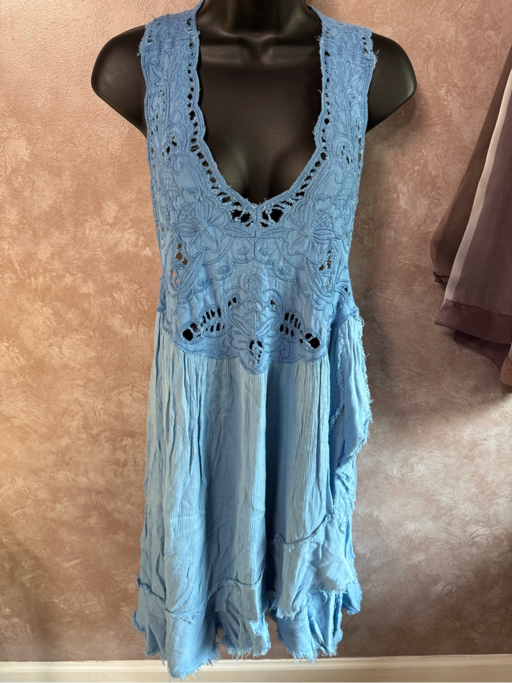 Free People Light Blue Crochet V-Neck Midi Dress